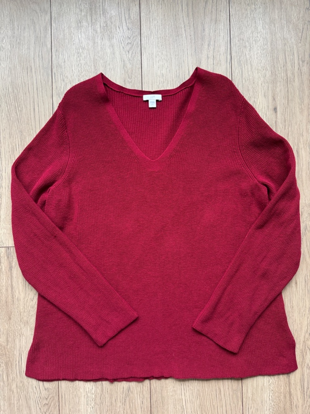 J Jill Women’s Large Petite Red V Neck Sweater Cotton Blend Knit Casual Basic